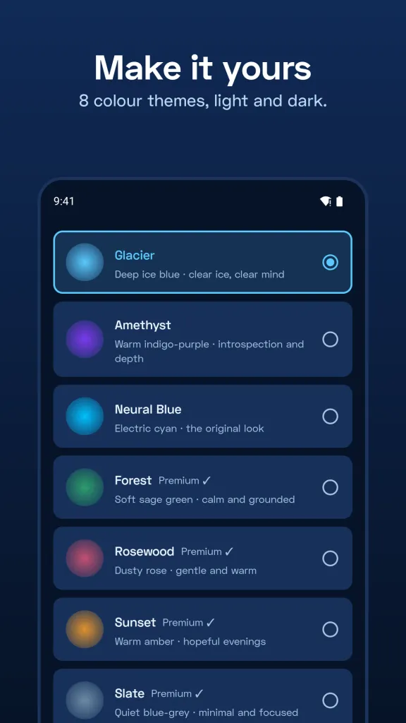 Choose from eight colour themes
